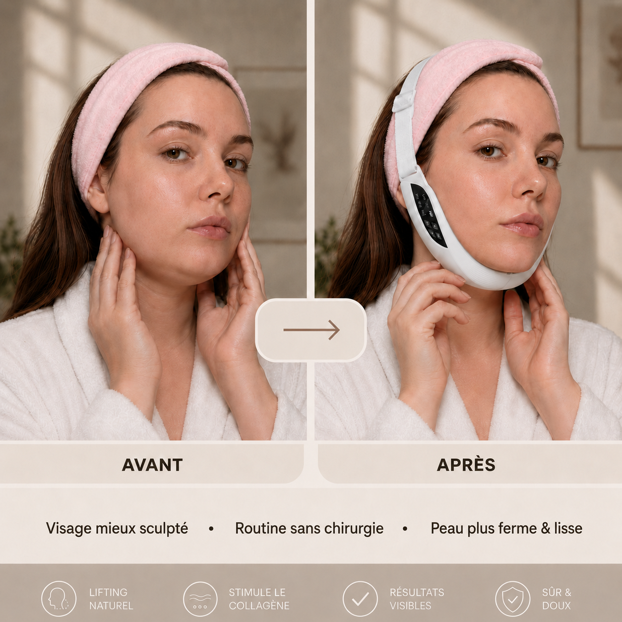Appareil EMS Lifting Visage V-Face – Micro-courant, Raffermissement & Double Menton