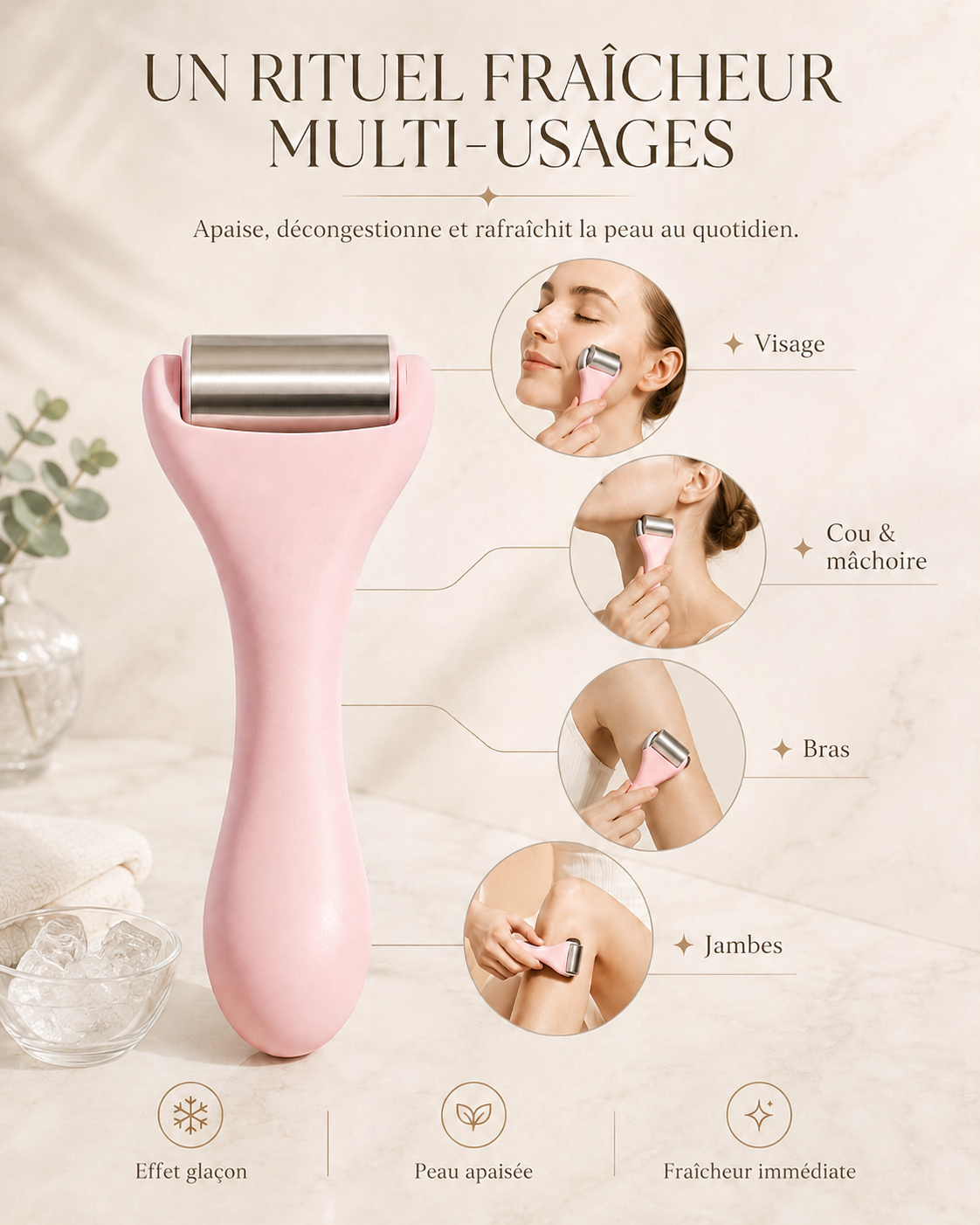 Roulette de Glace Visage - Cryothérapie et Éclat Instantané