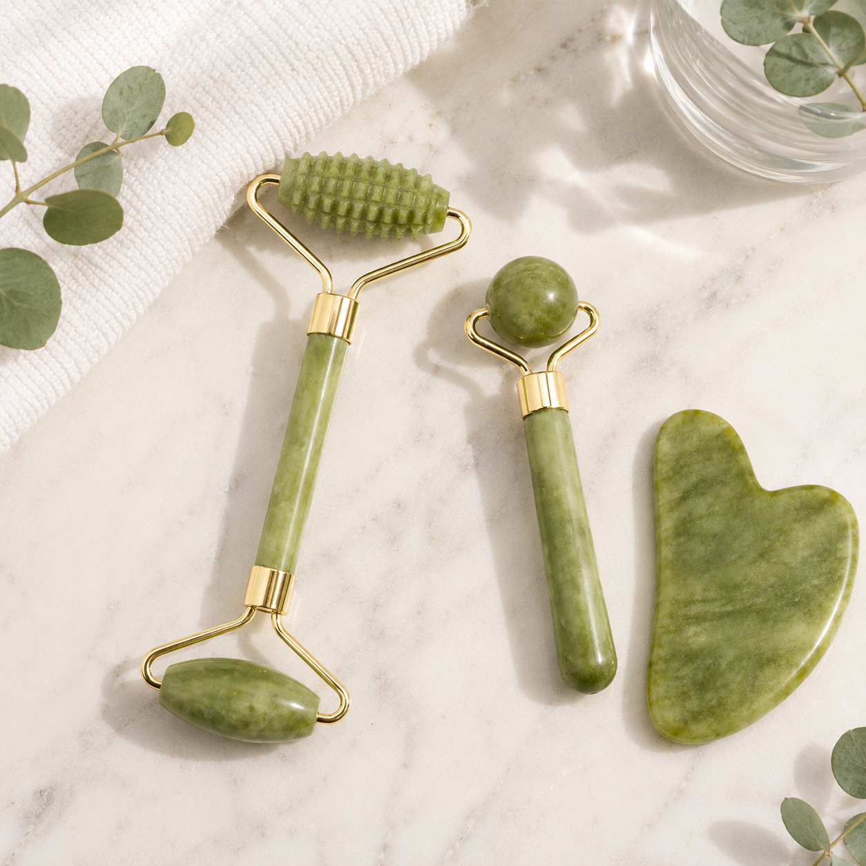 Rouleau de Jade Naturel & Gua Sha – Massage Visage Lifting Anti-Rides