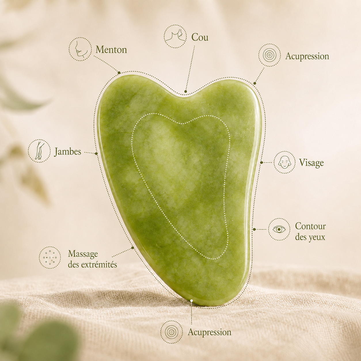 Rouleau de Jade Naturel & Gua Sha – Massage Visage Lifting Anti-Rides