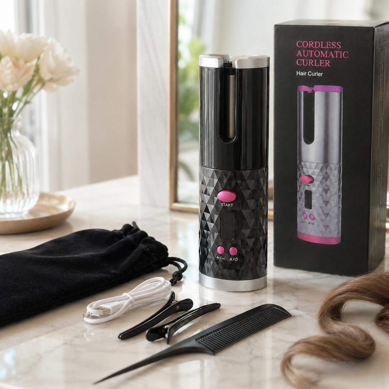 Boucleur Automatique Sans Fil Rechargeable USB – Boucles Parfaites Sans Brûlure