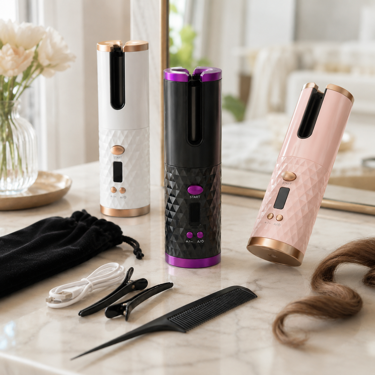 Boucleur Automatique Sans Fil Rechargeable USB – Boucles Parfaites Sans Brûlure