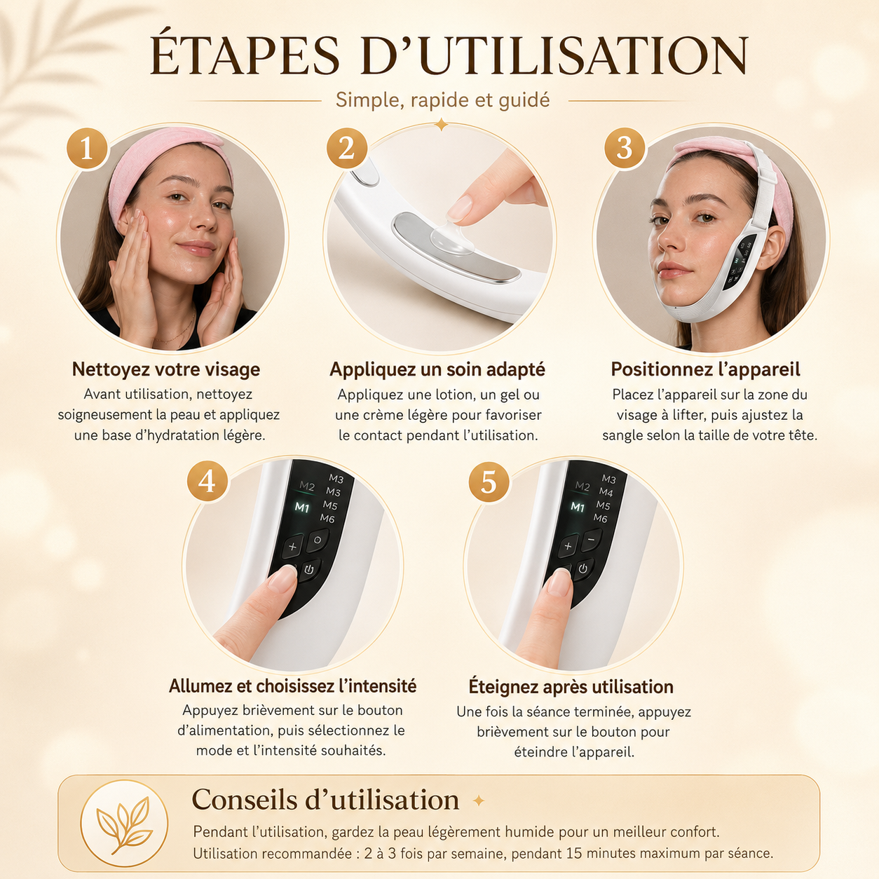 Appareil EMS Lifting Visage V-Face – Micro-courant, Raffermissement & Double Menton