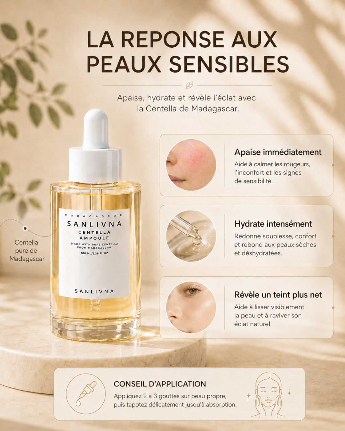 Ampoule Visage Centella Asiatica Madagascar – Sérum Hydratant & Apaisant 100ml