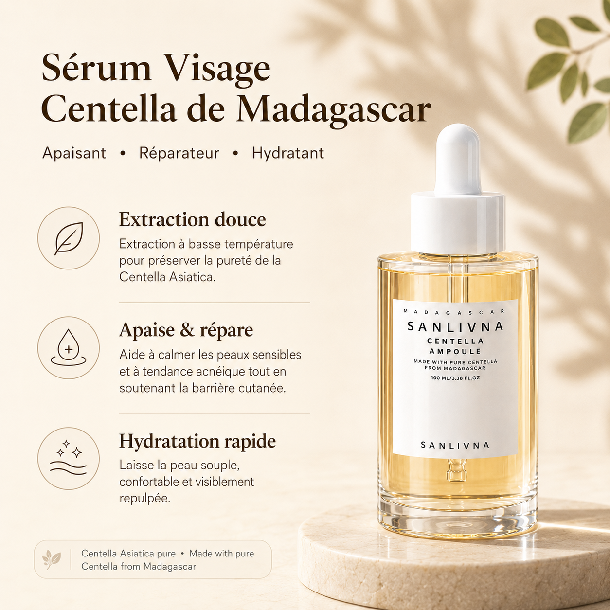Ampoule Visage Centella Asiatica Madagascar – Sérum Hydratant & Apaisant 100ml